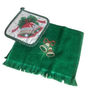 Vintage Christmas Bells hand towel and potholder set